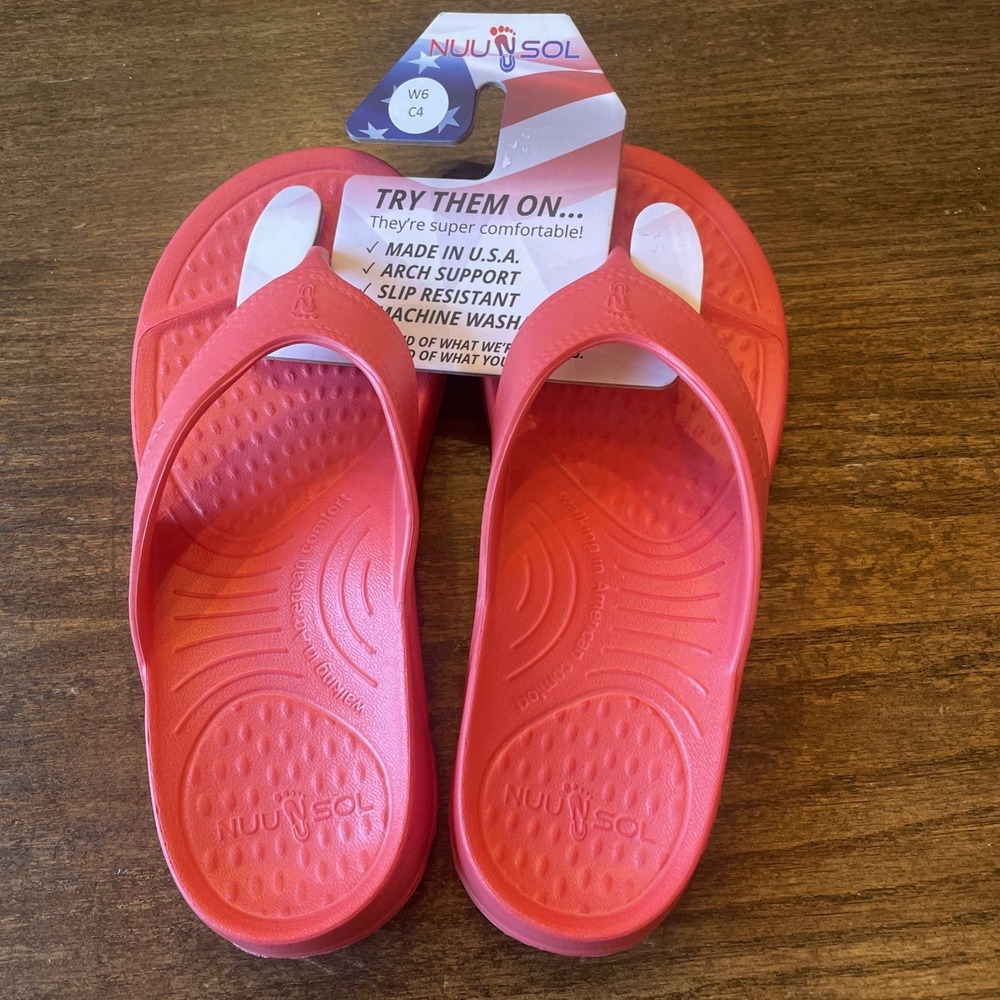 NuuSol CASCADE Coral Sunrise Flip Flops W 6 Child 4 New USA